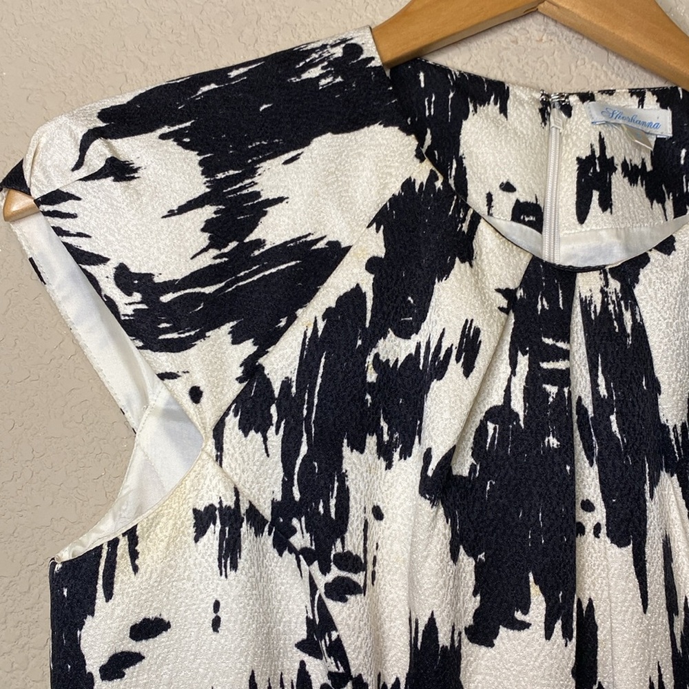 Shoshanna Black White Cap Sleeve Silk Wool Patterned Women's Sheath Dress 6 - Picture 13 of 13